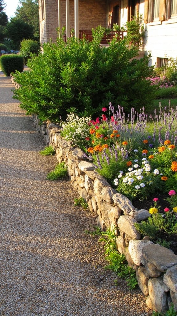 low walls enhance flower beds