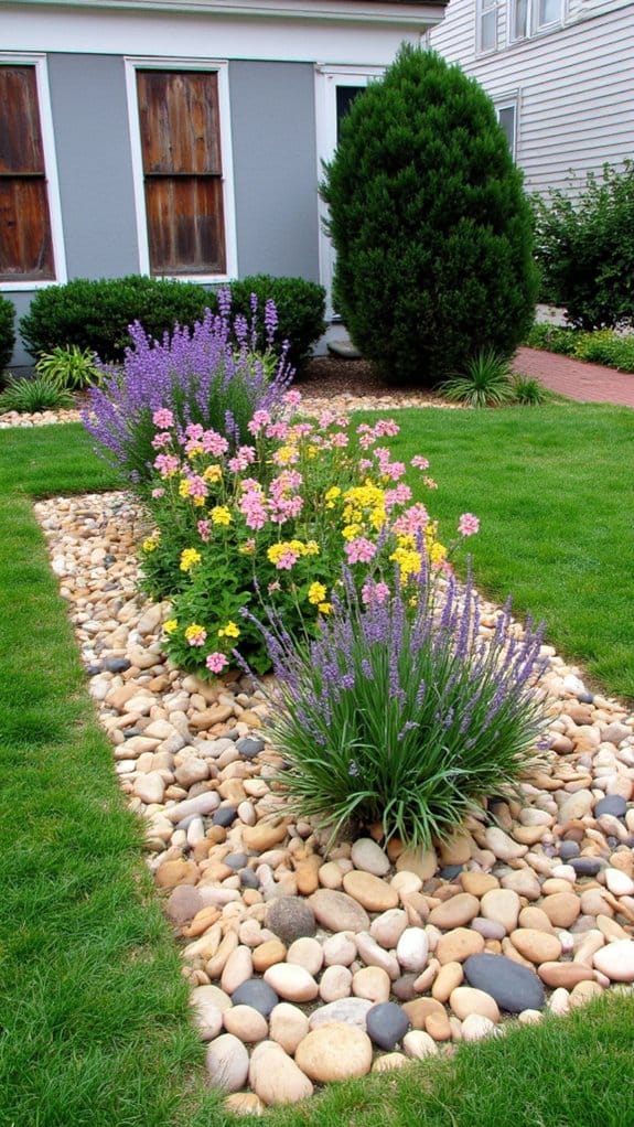 natural pebble flower borders