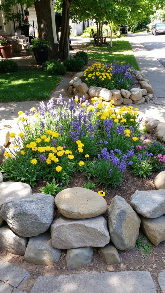 natural stone flower bed