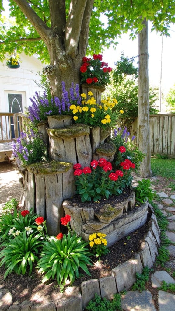 natural tiered wooden beds