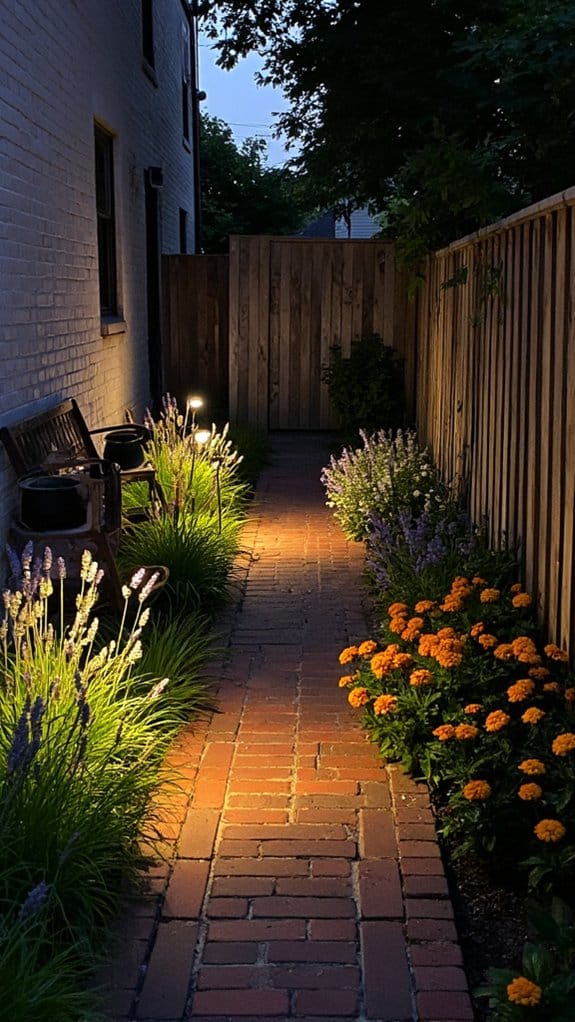 nighttime flower bed illumination