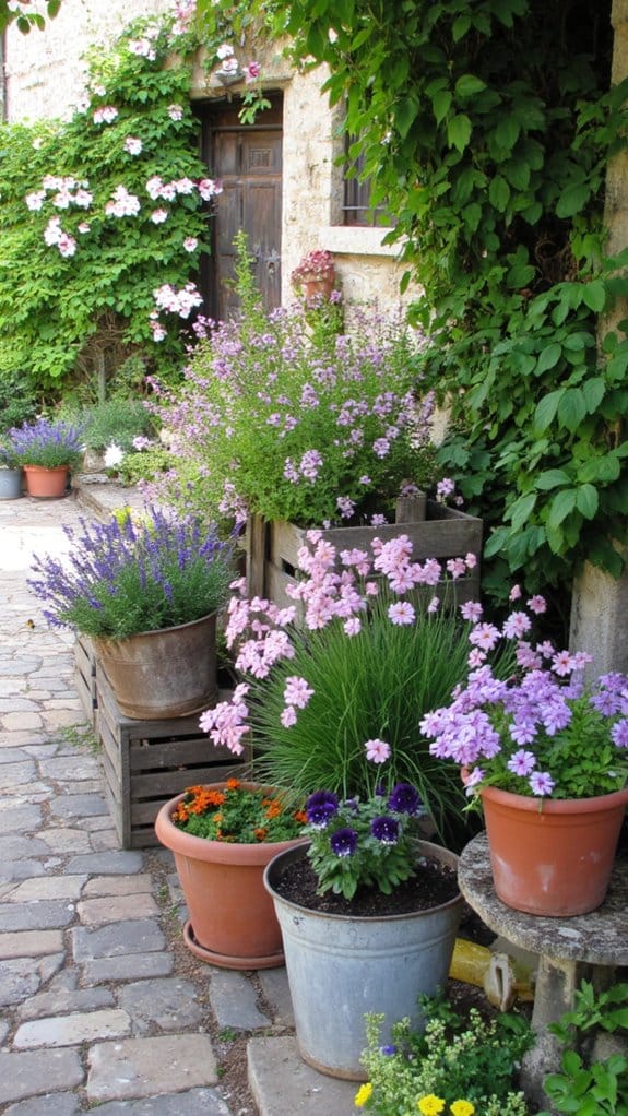 rustic containers enhance gardens