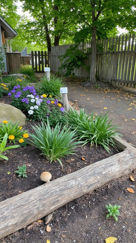 rustic log flower edging
