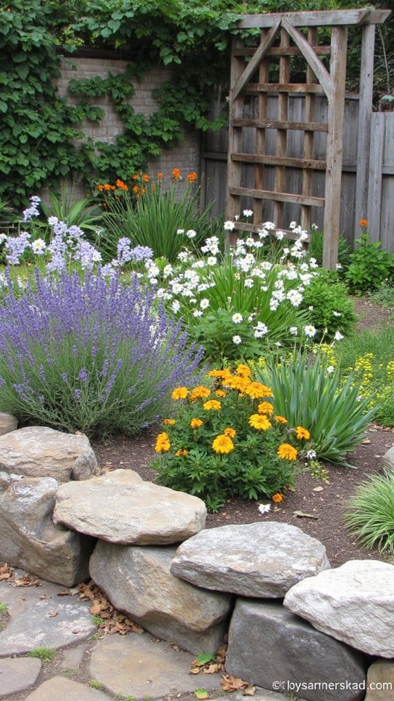 rustic stone flower bed