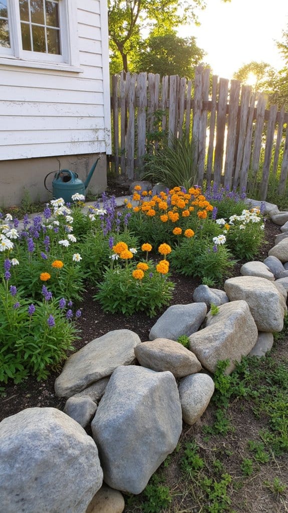 rustic stone flower beds