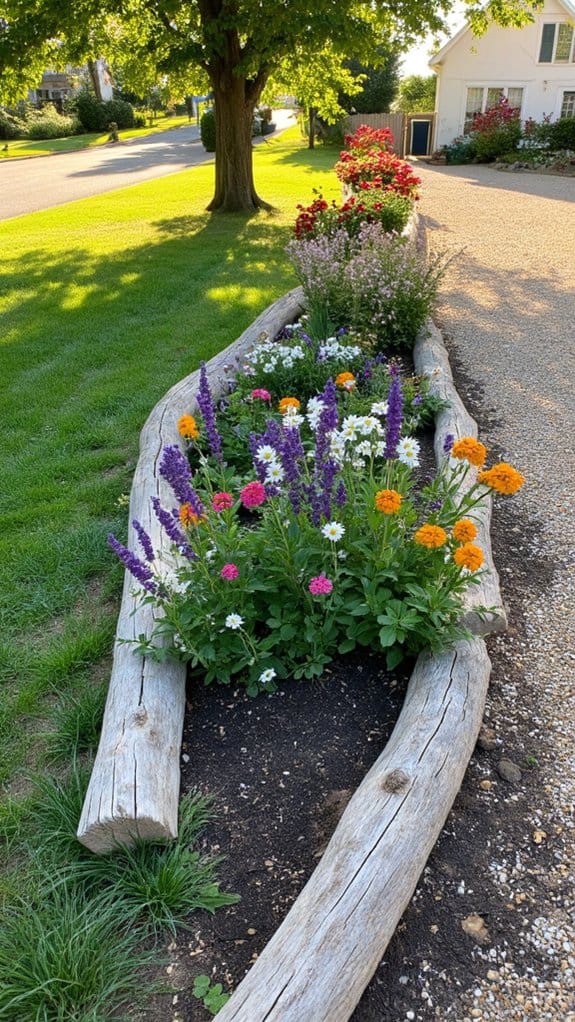 rustic wooden garden edging