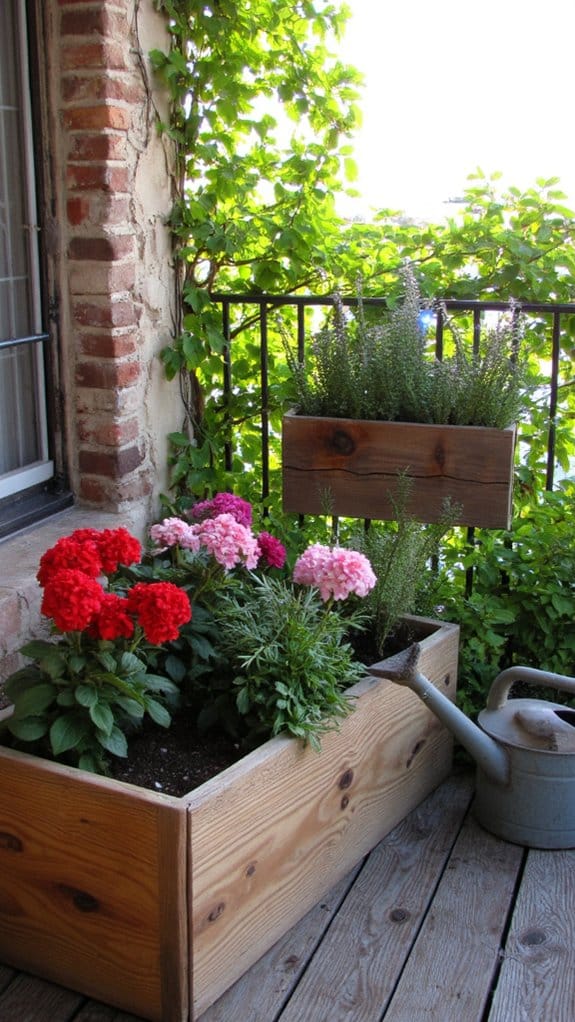 rustic wooden planters enhance beauty