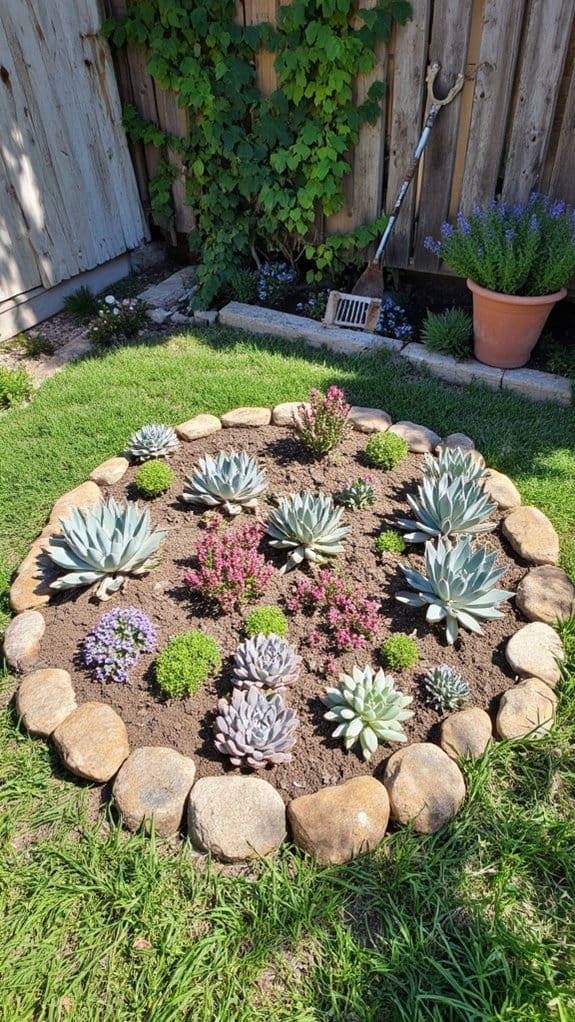 succulent round flower bed