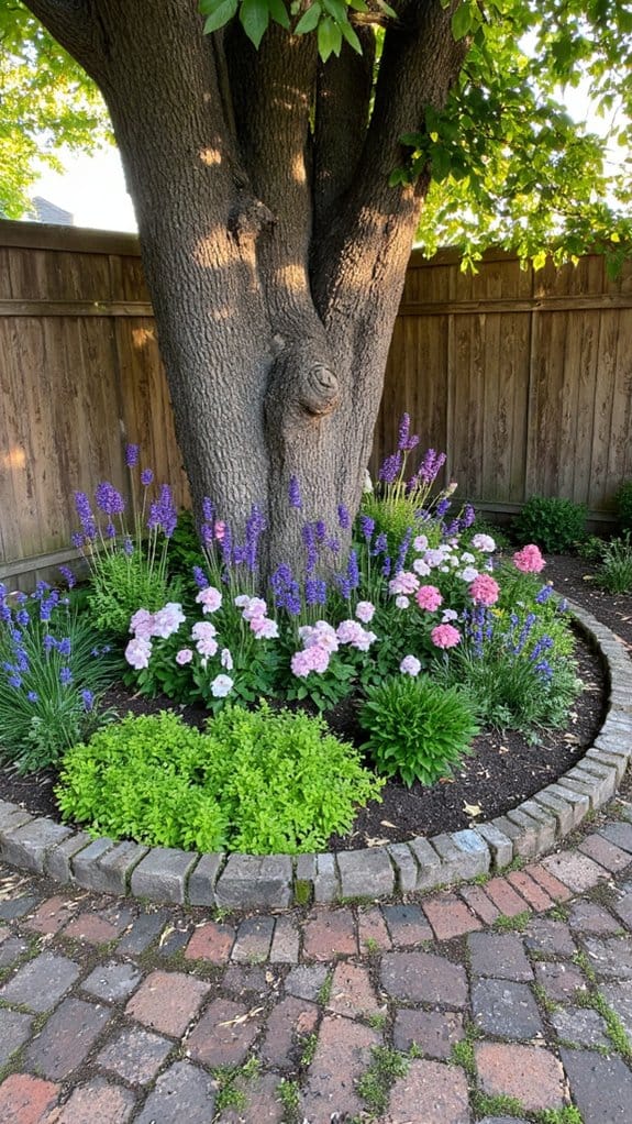sustainable colorful tree flower beds