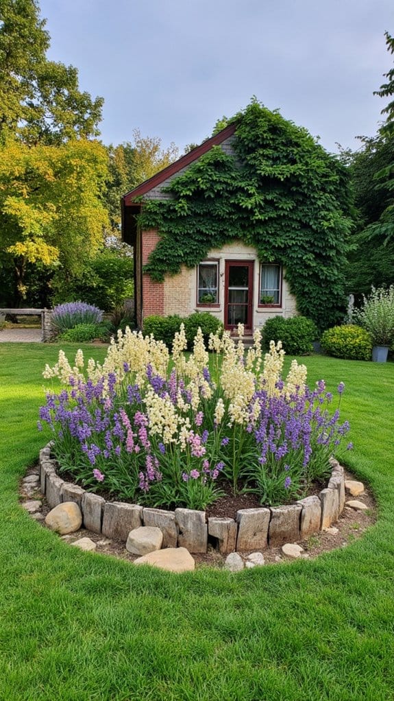 themed round flower bed