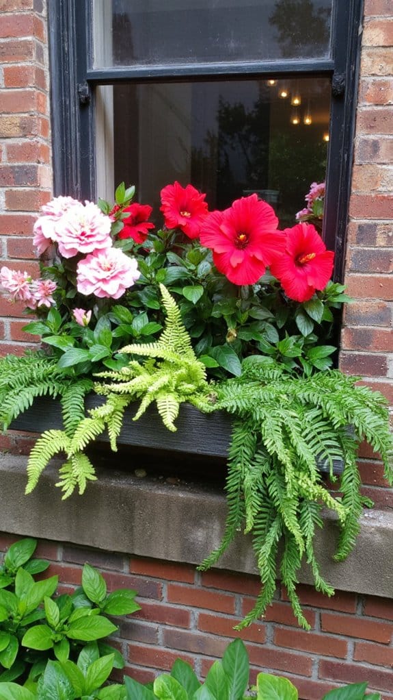 tropical hibiscus and ferns