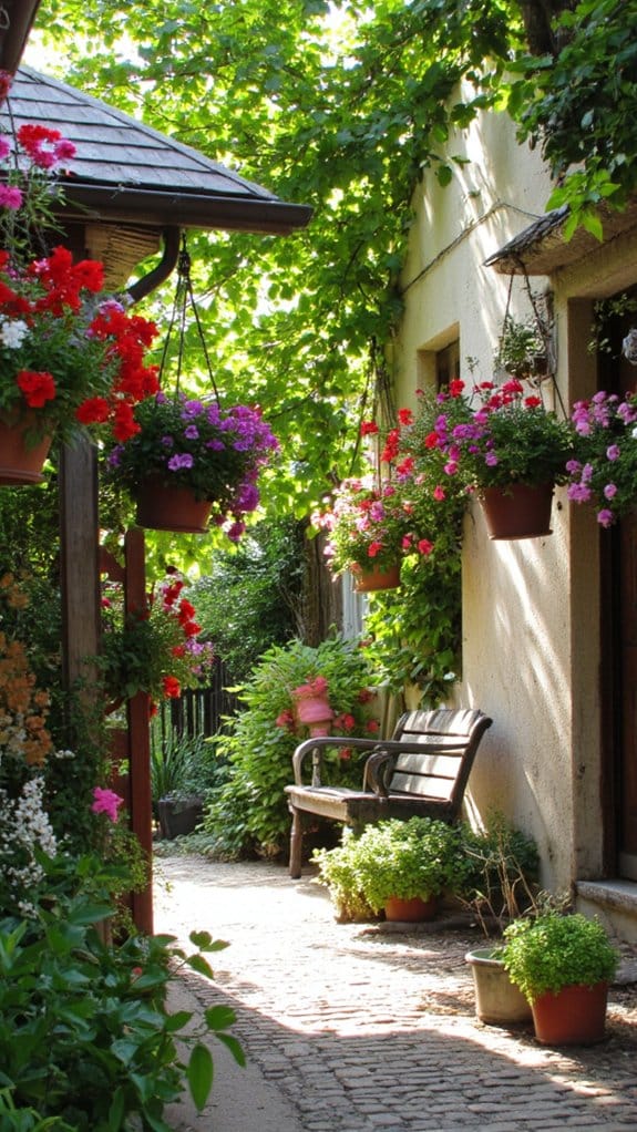 vibrant hanging flower displays