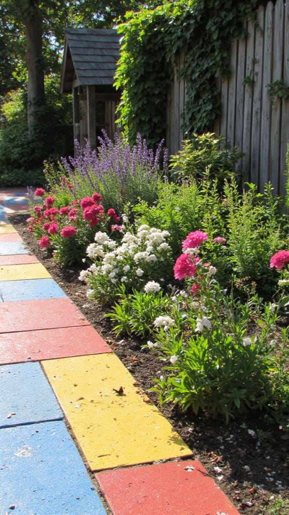vibrant pavers define garden borders