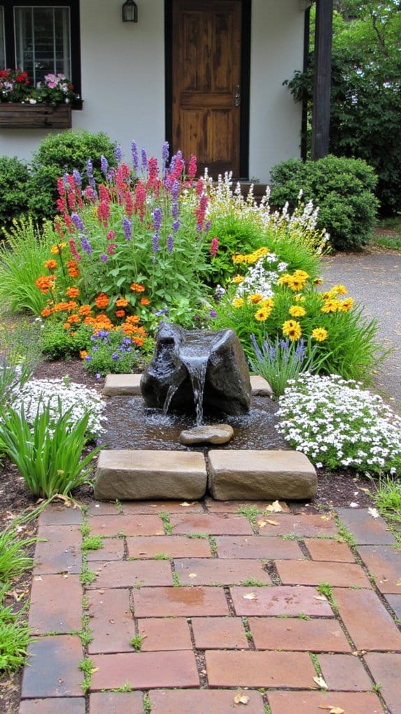 water feature enhances garden