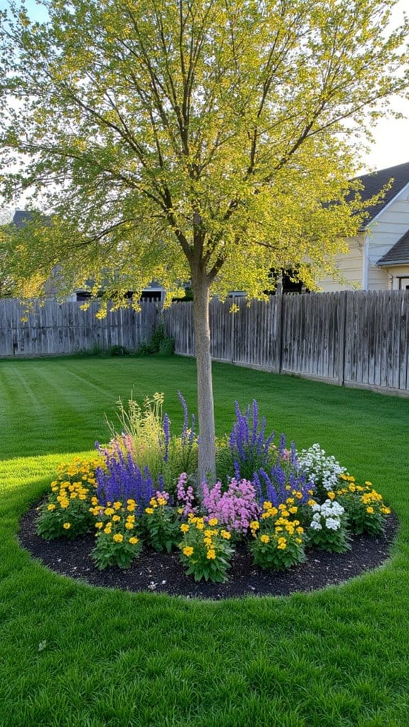 wildflower garden around trees