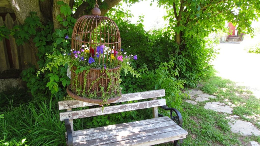 birdcages as flower pots