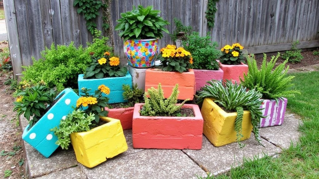 bold garden cinder block art