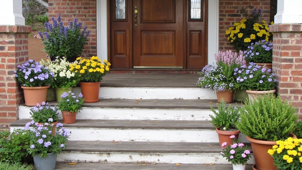 cohesive porch flower arrangement