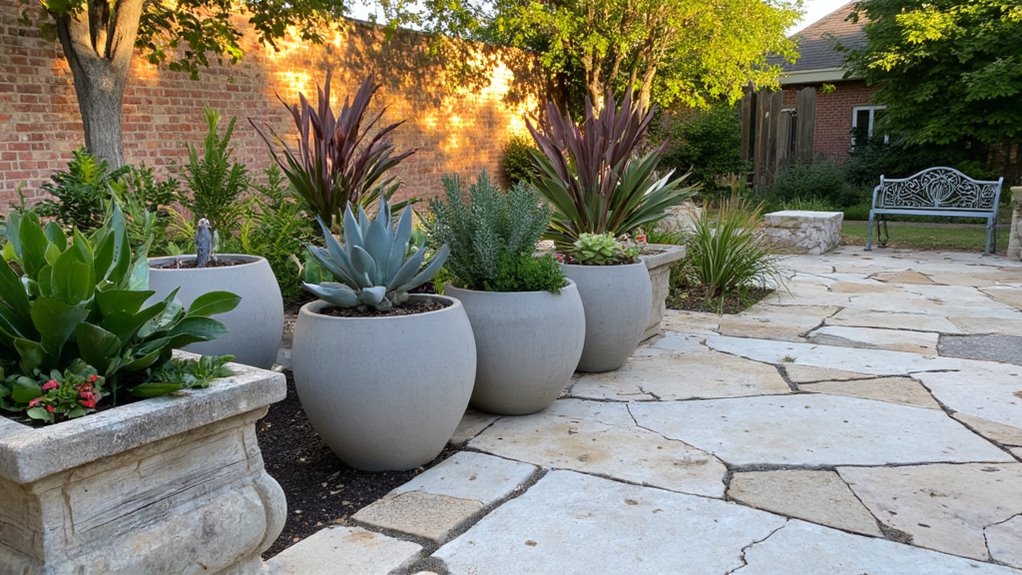 concrete pots with contrasts