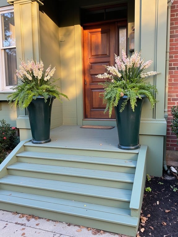 coordinated planters enhance entryway