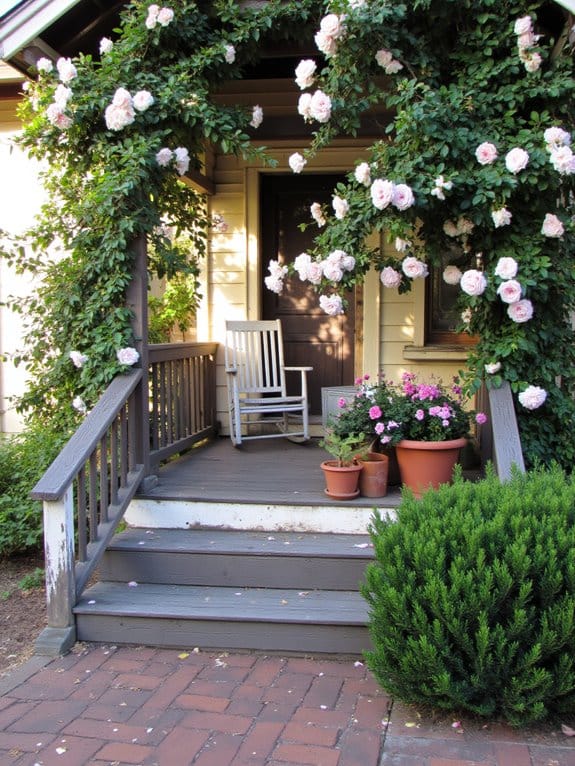 cozy porch climbing roses
