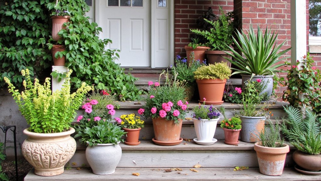 eclectic flower pot display