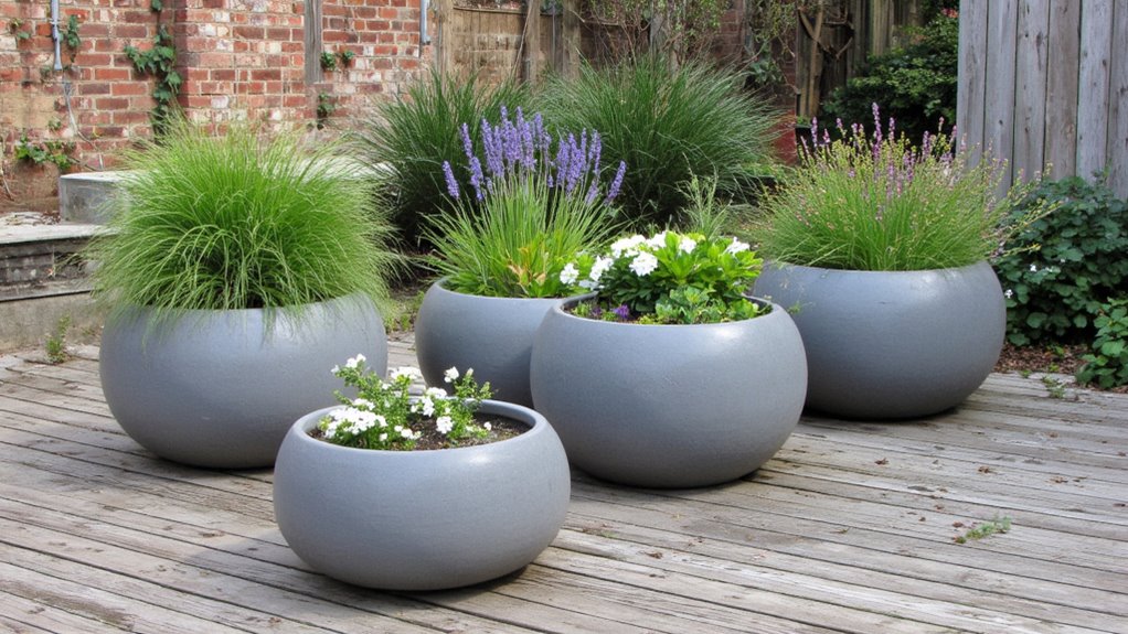 elegant round concrete planters