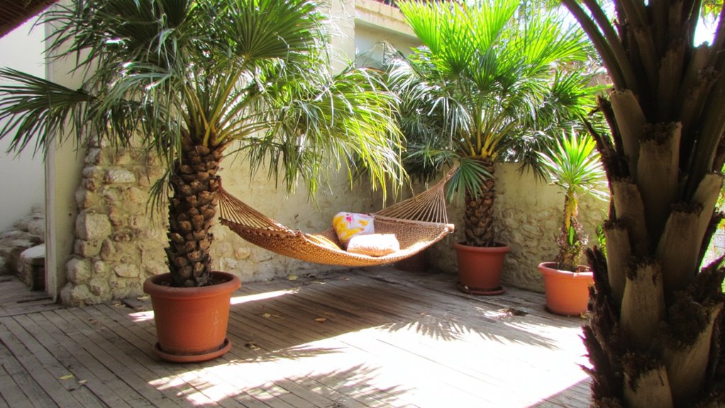 hammocks and lush palms