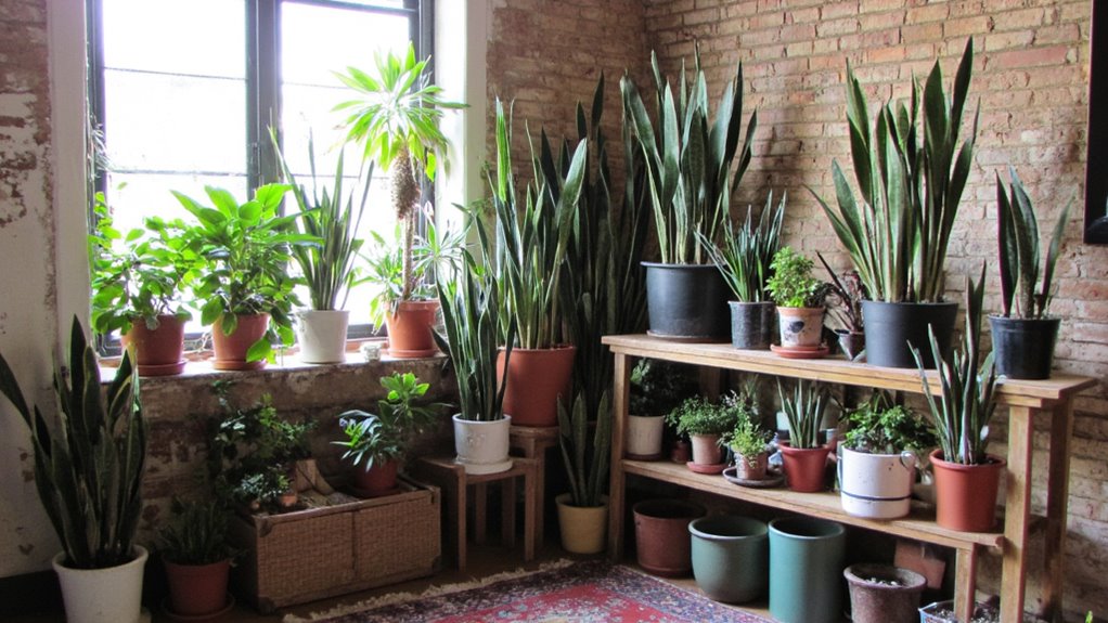 layered snake plant display