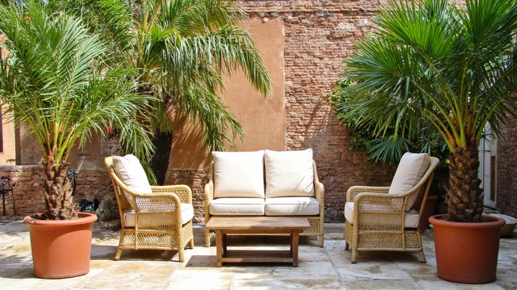 palms and stylish furniture