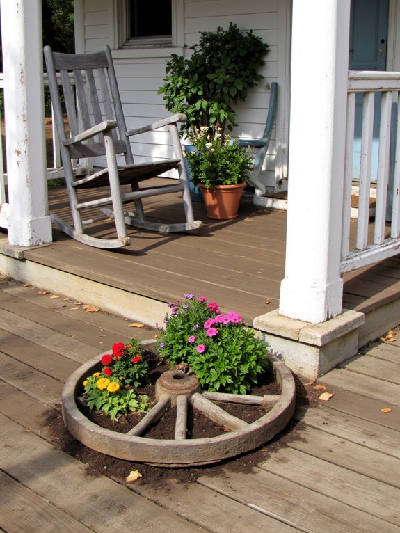 rustic wagon wheel planters