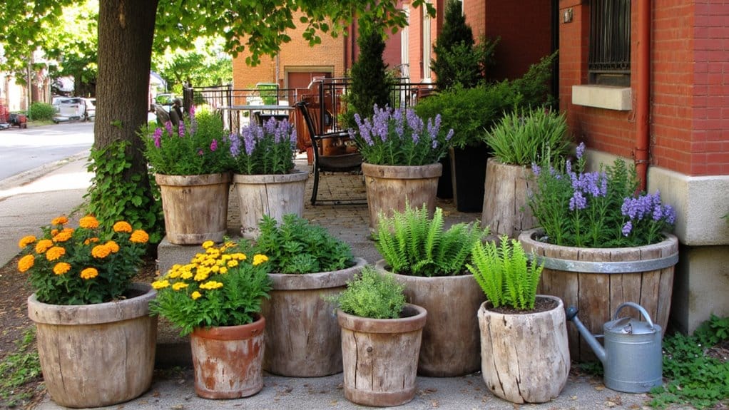 rustic wooden flower pots