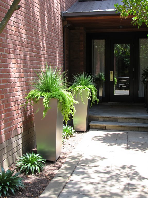 sleek metal planters enhance