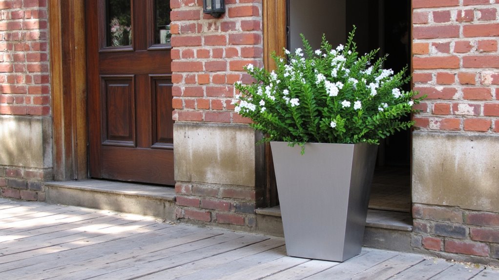 sophisticated metal porch planters