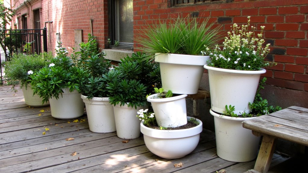 stackable white flower pots