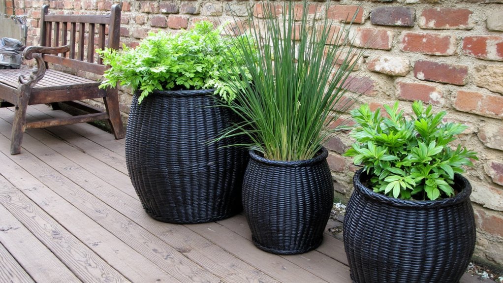 textured black woven planters