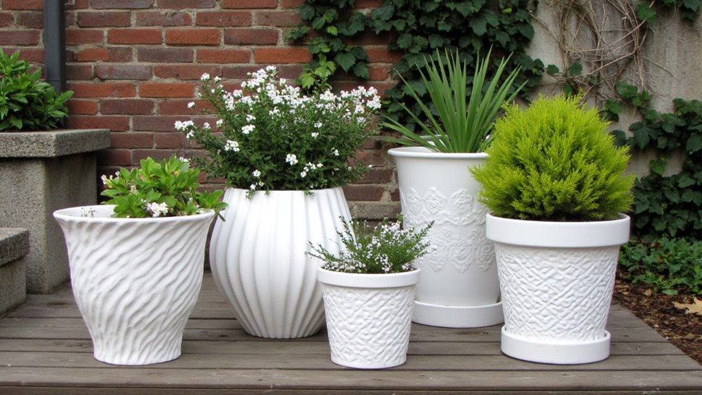 textured white flower pots