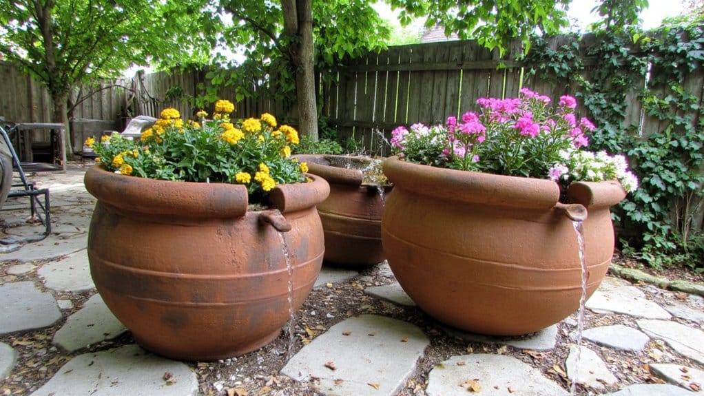 tranquil flowering pots with water