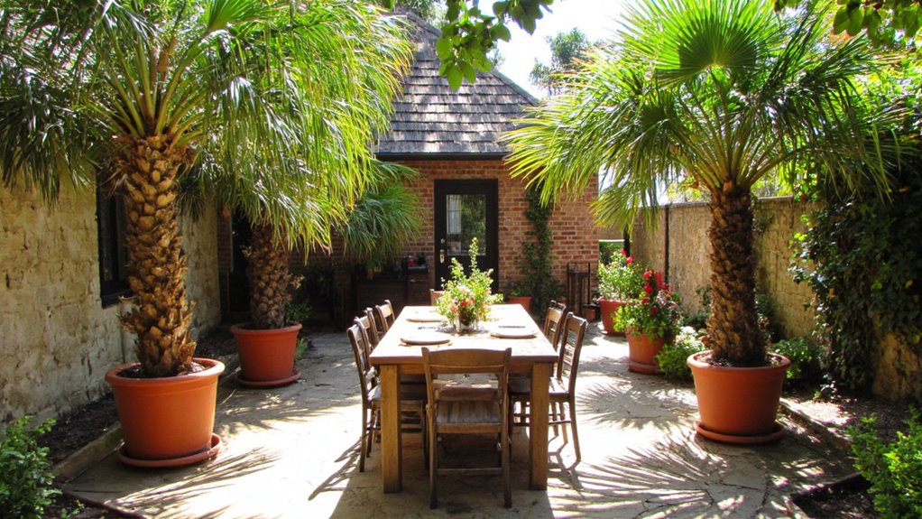 tropical palms enhance dining