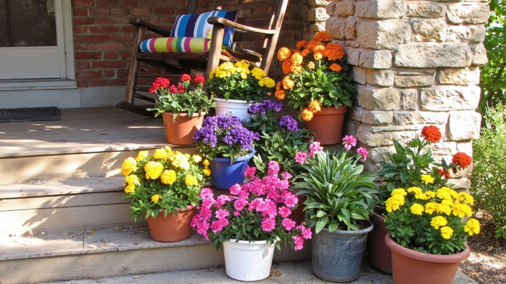 vibrant annuals brighten entryway