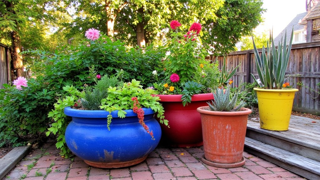 vibrant garden with planters