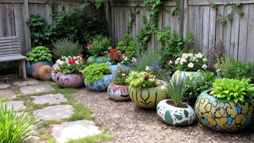 vibrant painted stone planters