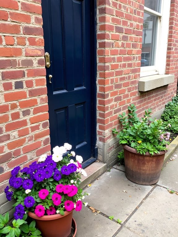 vibrant petunias brighten entryway