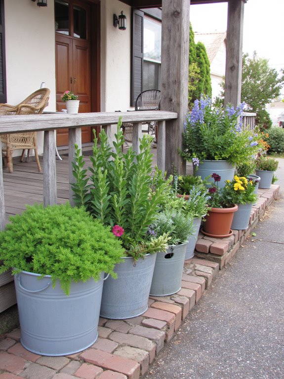 vintage buckets as planters
