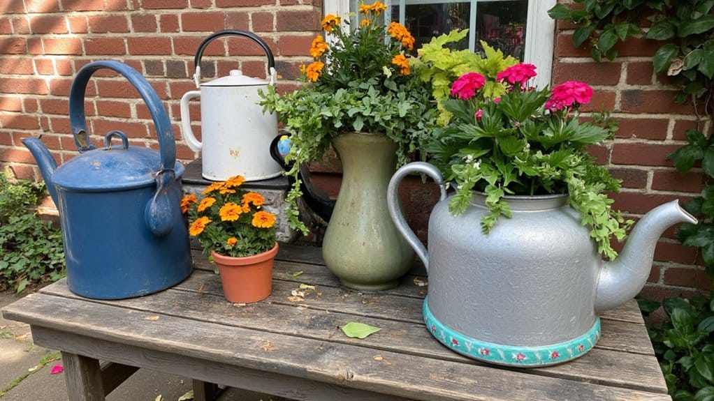 vintage kettles as planters