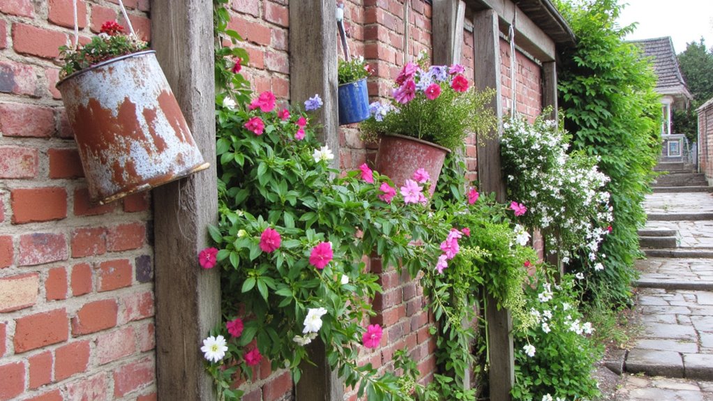 vintage pots for vertical gardening