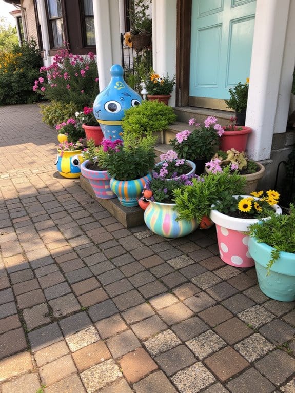 whimsical colorful plant pots