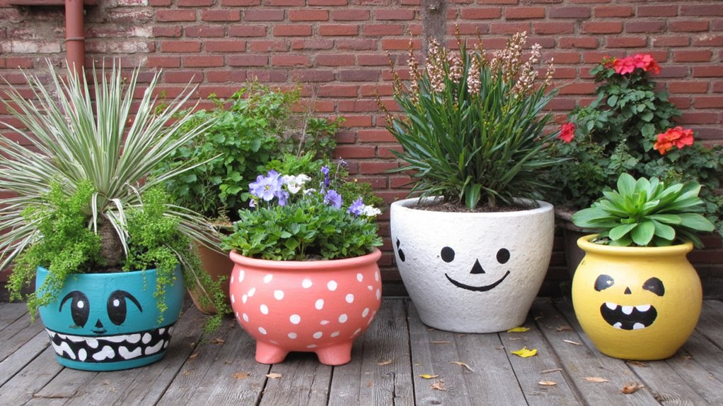 whimsical concrete patio pots