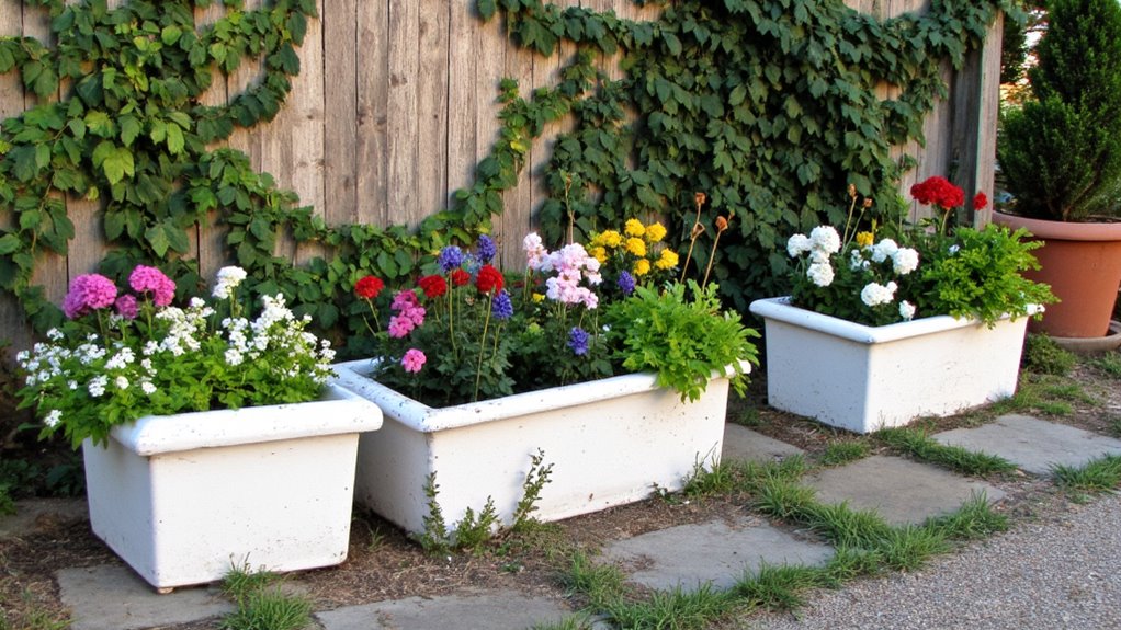 whimsical white flower boxes