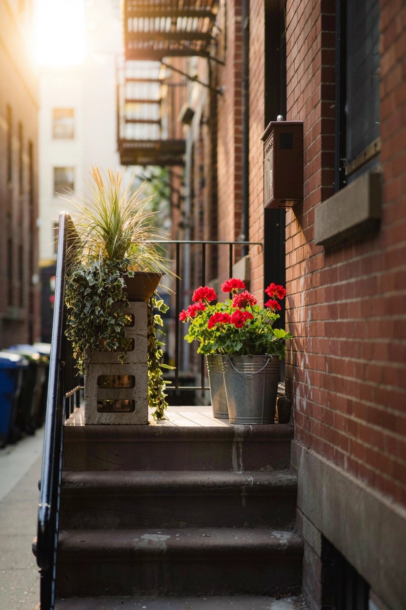 Flower Pots on Stoop Steps